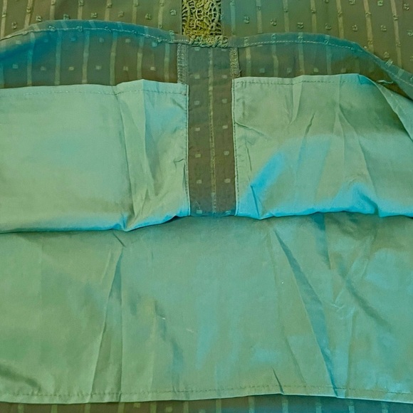 Plus size green v-neck, swiss dot, and lace chiffon top. - Picture 12 of 12